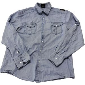 WT02 Shirt Men Size 2XL XXL Blue White Long Sleeve Button Up 100% Cotton